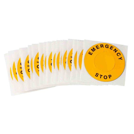 Raised Panel Emergency Stop Polyester Push Button Labels, 59.94 mm (DIA), Black on Yellow (Pack of 25) | THTEP-196-593YL —