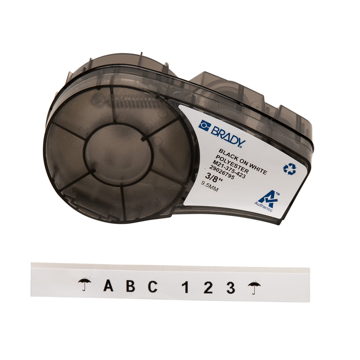 Harsh Environment Multi - Purpose Polyester Labels with Ribbon for M21 Printers, 9.53mm (W), Black on White | M21-375-423 —
