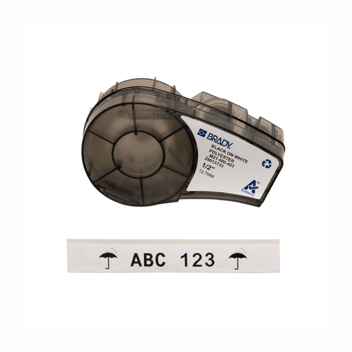Brady M210 BMP21 Plus Series B-423 Glossy White Polyester Label, 12.7mm x 6.4M, M21-500-423