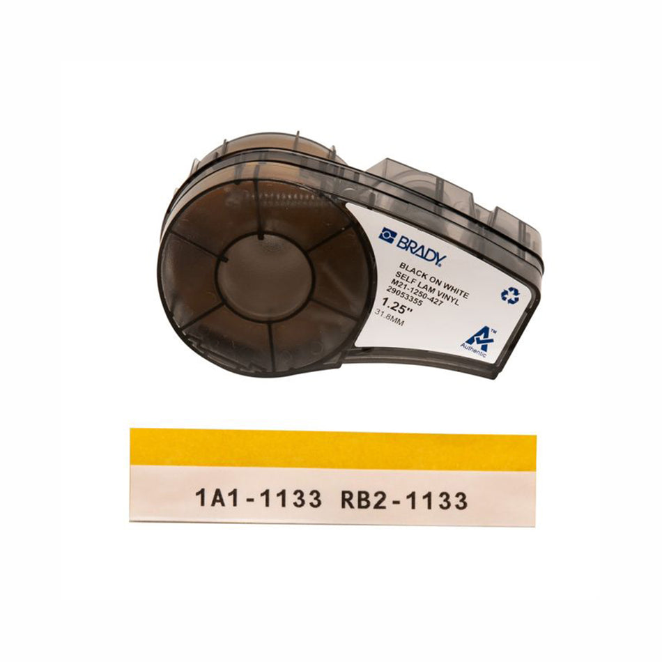 Self-Laminating Vinyl Wrap Around Labels with Ribbon for M21 Printers - 1.25 in W x 14 ft L — Brady