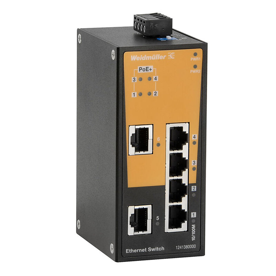 6 Port (2 x RJ45 4 x RJ45 POE) Unmanaged Network Switch, Fast Ethernet - IE-SW-BL06-2TX-4POE — Weidmuller