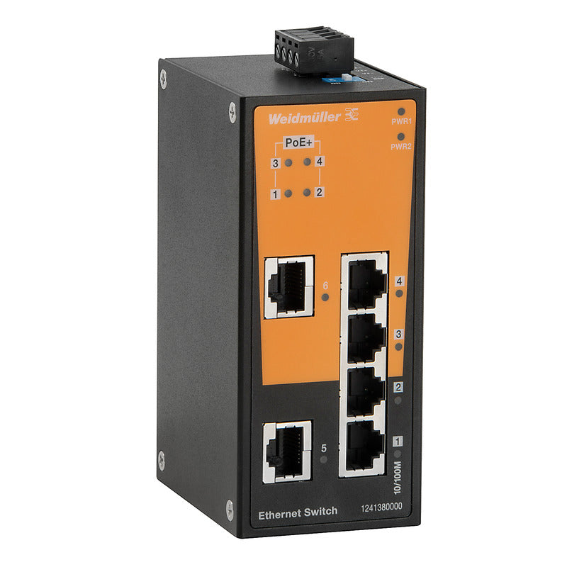 6 Port (2 x RJ45 4 x RJ45 POE) Unmanaged Network Switch, Fast Ethernet (High Temp) - IE-SW-BL06T-2TX-4POE — Weidmuller