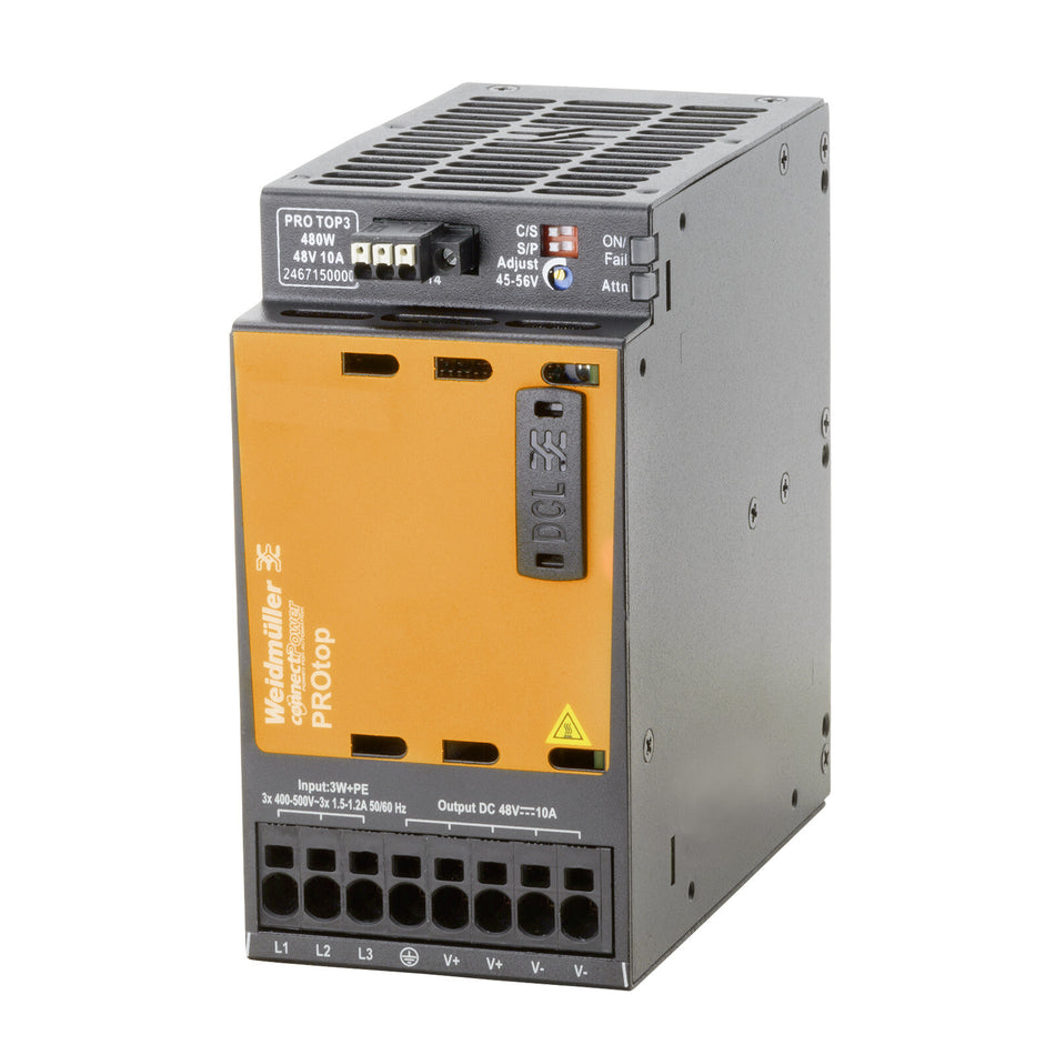 PRO TOP3 480W 48V 10A THREE PHASE SWITCH-MODE POWER SUPPLY UNIT — Weidmuller