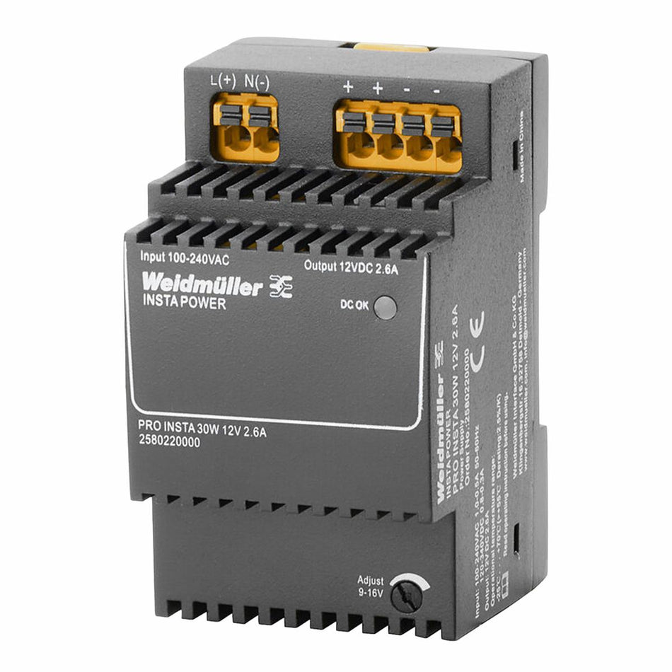 PRO INSTA 30W 12V DC 2.6A DIN Rail Power Supply — Weidmuller