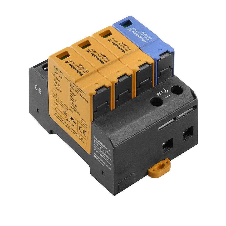 TYPE II SURGE ARRESTER, 3 PHASE + NEUTRAL, 300V 50KA - VPU AC II 3+1 300V/50KA — Weidmuller