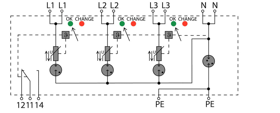 Type I Lightning Arrester, 3 Phase + Neutral, Remote Contact, 275V 25kA - VPU AC I 3+1 R 275/25 MB - figure 2