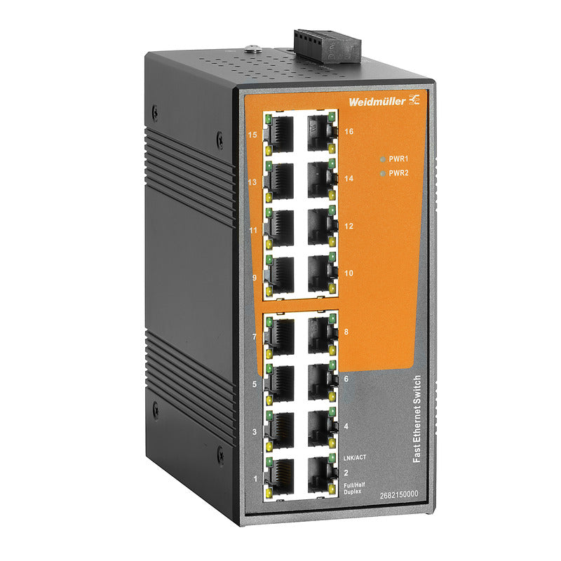 16 x RJ45 Port Unmanaged Network Switch, Fast Ethernet (10/100Mbs) - IE-SW-EL16-16TX — Weidmuller