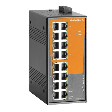 16 x RJ45 Port Unmanaged Network Switch, Fast Ethernet (10/100Mbs) - IE-SW-EL16-16TX — Weidmuller