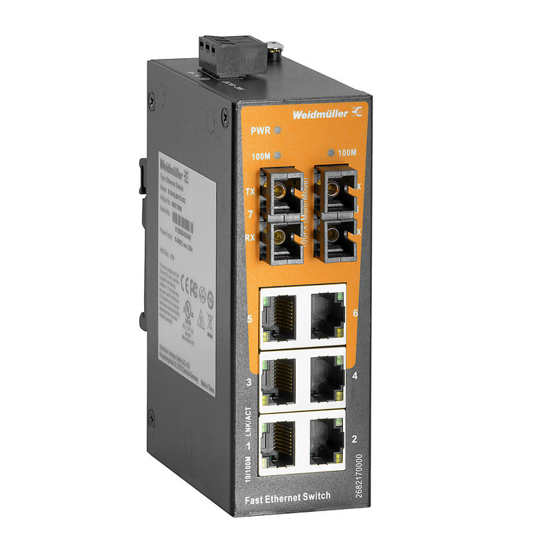 8 Port (6x RJ45, 2x SC Multi-mode) Unmanaged Network Switch, Fast Ethernet (10/100Mbs) - IE-SW-EL08-6TX-2SC — Weidmuller