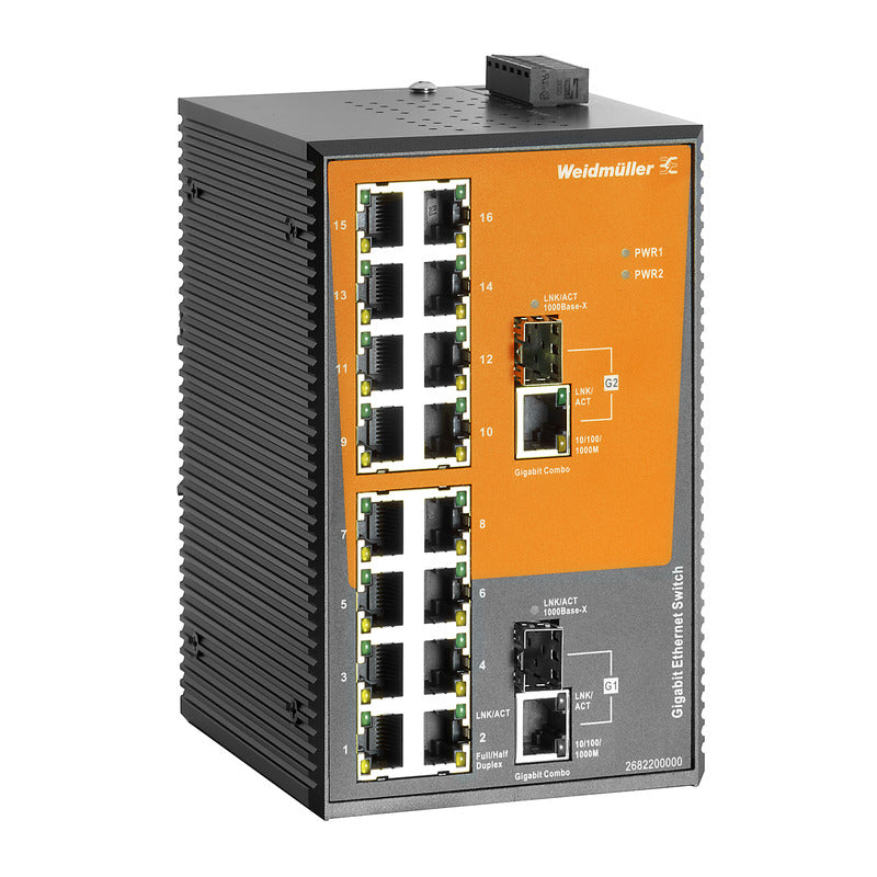 18 Port (16x RJ45, 2x combo-ports (BaseT(X) or BaseSFP) Unmanaged Network Switch, Fast Ethernet (10/100Mbs) 