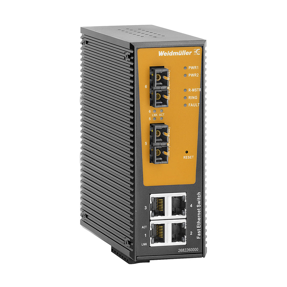 6 Port (4 x RJ45, 2 x SC Multi-mode) Managed Network Switch, Fast Ethernet  - IE-SW-AL06LM-4TX-2SC — Weidmuller