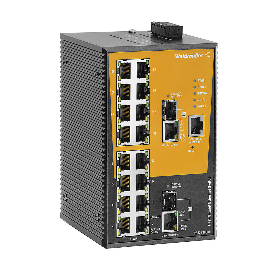 18 Port (16 x RJ45 Fast Ethernet, 2 x Combo-Ports (10/100/1000BaseT(X) or 100/1000BaseSFP) Managed Network Switch 
