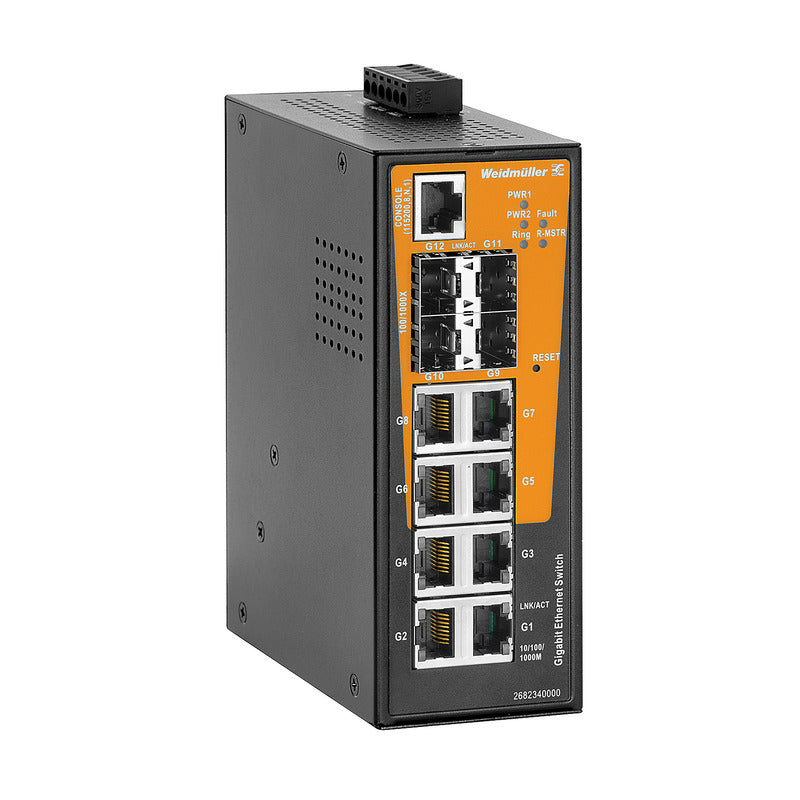12 Port (8 x RJ45, 4 x SFP Slot) Managed Network Switch, Gigabit Ethernet (1000Mbs) - IE-SW-AL12M-8GT-4GESFP — Weidmuller