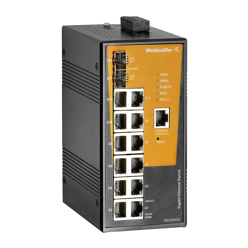 14 Port (12 x RJ45, 2 x SFP Slot) Managed Network Switch, Gigabit Ethernet (1000Mbs) - IE-SW-AL14M-12GT-2GESFP — Weidmuller