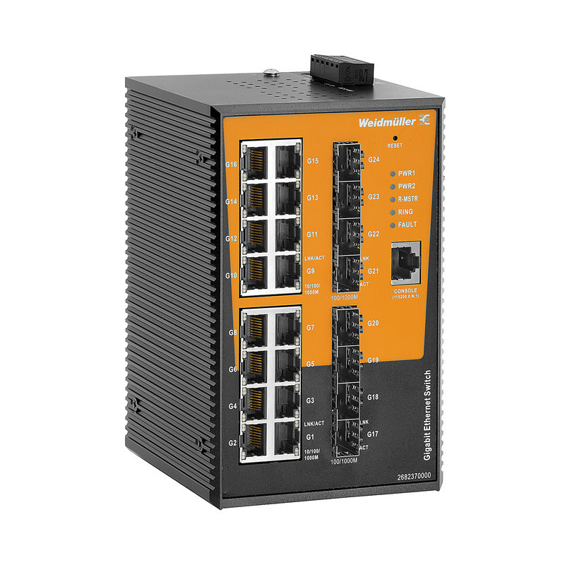 24 Port (16 x RJ45, 8 x SFP Slot) Managed Network Switch, Gigabit Ethernet (1000Mbs) - IE-SW-AL24M-16GT-8GESFP — Weidmuller