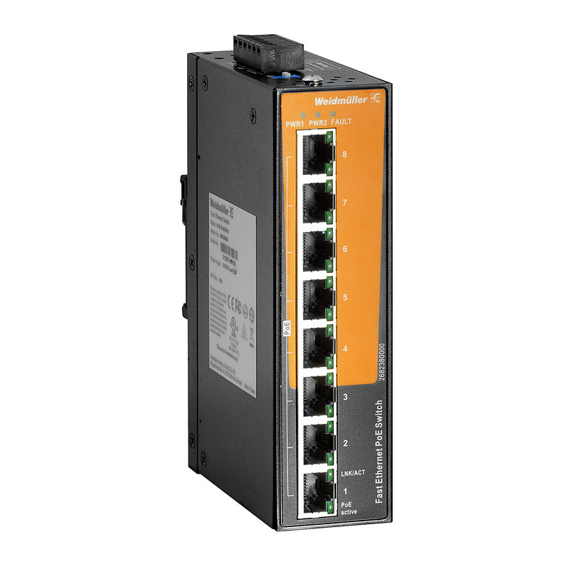 8 x RJ45 Port Unmanaged POE Switch, Fast Ethernet (10/100Mbs) - IE-SW-EL8-8PoE — Weidmuller