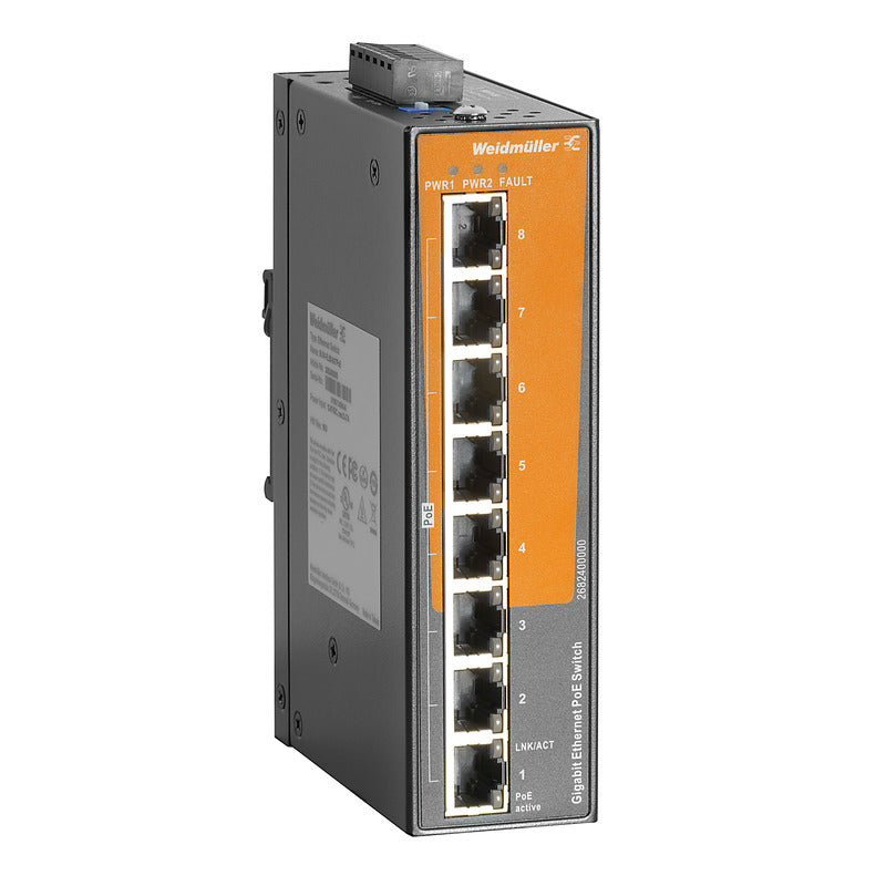 8 x RJ45 Port Unmanaged POE Switch, Gigabit Ethernet (1000Mbs) - IE-SW-EL8-8GTPoE — Weidmuller