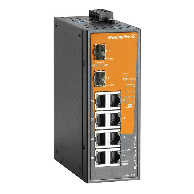10 Port (8 x RJ45 POE, 2 x SFP Slot) Unmanaged POE Switch, Gigabit Ethernet (1000Mbs) - IE-SW-EL10-8GTPOE-2GESFP — Weidmuller