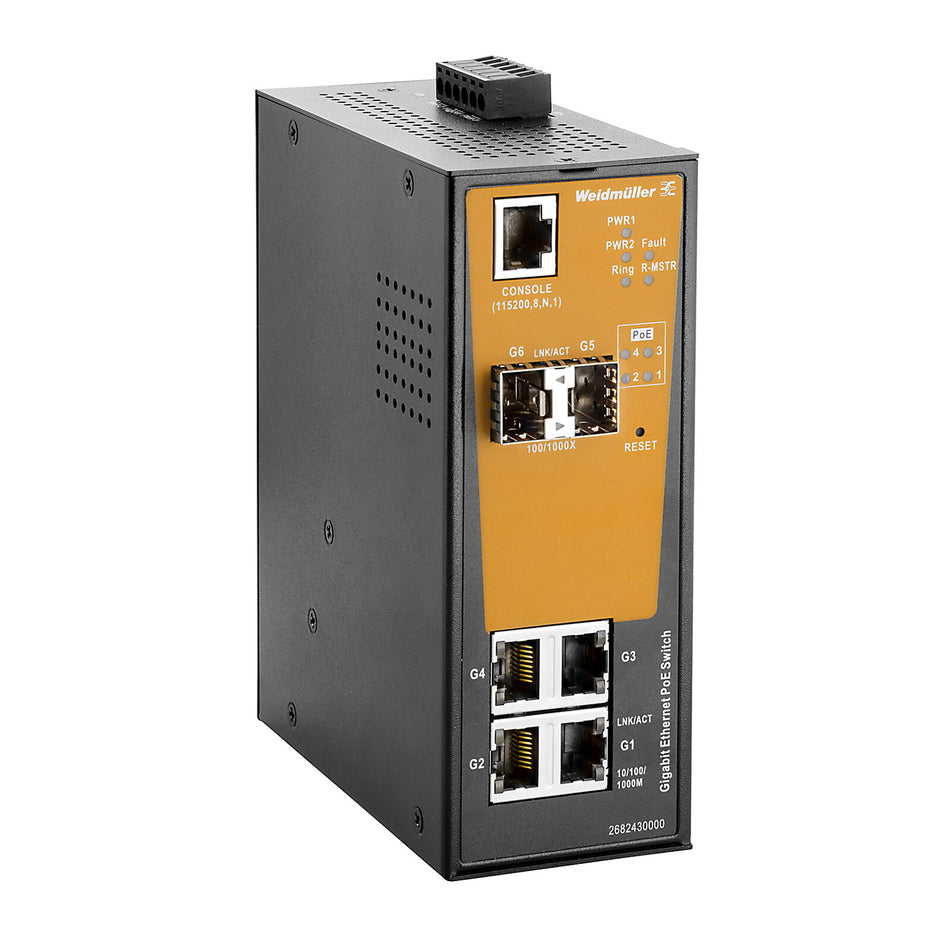 6 Port (4 x RJ45 POE, 2x SFP Slot) Managed Network Switch, Gigabit Ethernet (1000Mbs) - IE-SW-AL06M-4GTPOE-2GESFP —