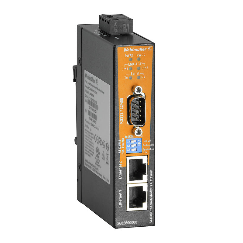 Serial/Ethernet Converter and Modbus TCP/RTU Gateway 2 x RJ45, 1x DB9 Male - IE-CS-MBGW-2TX-1COM — Weidmuller