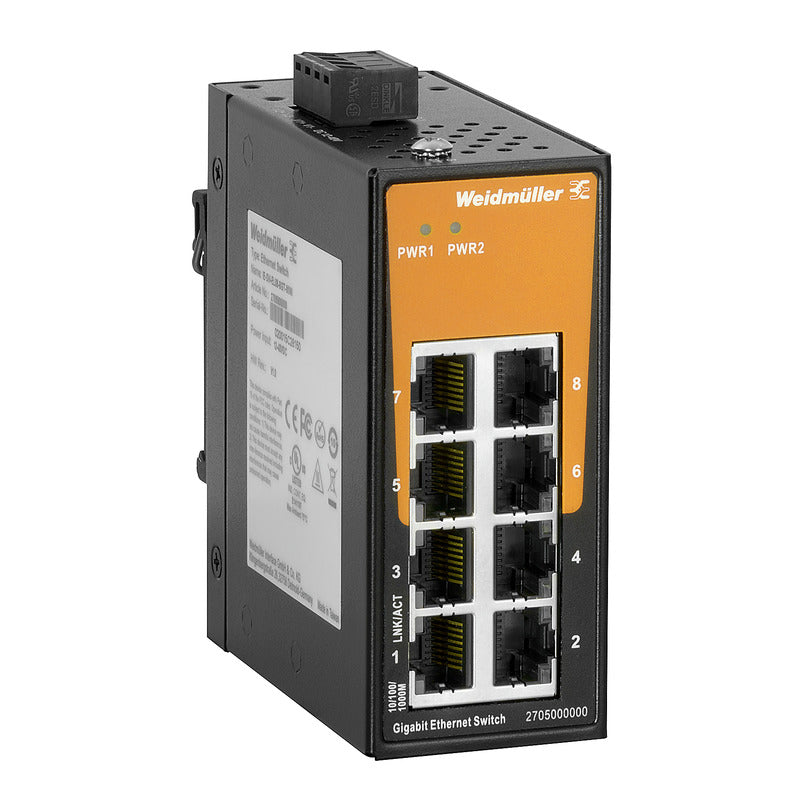 8 x RJ45 Port Unmanaged Network Switch, Gigabit Ethernet (1000Mbs) - IE-SW-EL08-8GT-MINI — Weidmuller