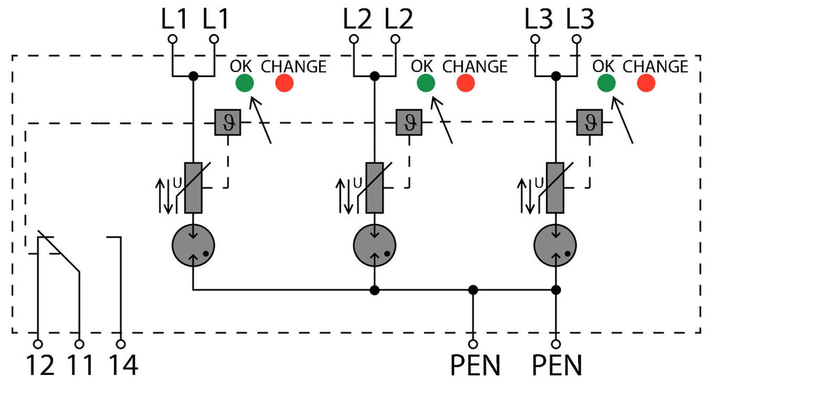 Type I Lightning Arrester, 3 Phase, Leakage Current Free, Remote Contact, 275V 25kA - VPU AC I 3 R 275/25 LCF MB - figure 2