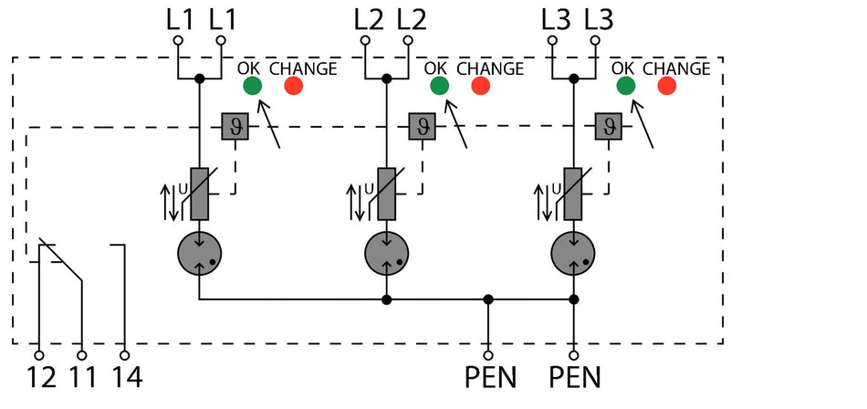 Type I Lightning Arrester, 3 Phase, Leakage Current Free, Remote Contact, 275V 25kA - VPU AC I 3 R 275/25 LCF MB - figure 2