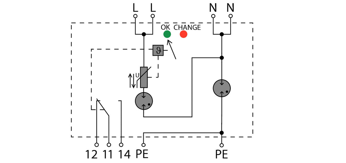Type I Lightning Arrester, Single Phase + Neutral, Leakage Current Free, Remote Contact, 275V 25kA - VPU AC I 1+1 R 275/25 LCF MB - figure 2