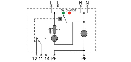 Type I Lightning Arrester, Single Phase + Neutral, Leakage Current Free, Remote Contact, 275V 25kA - VPU AC I 1+1 R 275/25 LCF MB - figure 2
