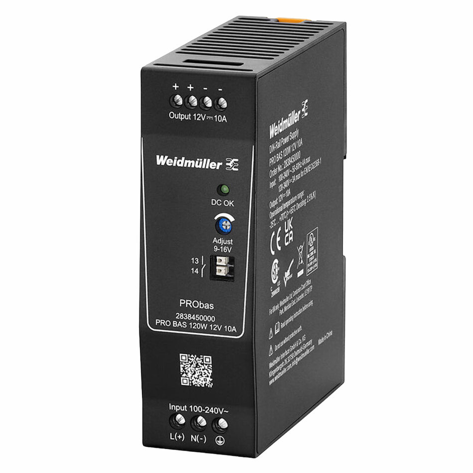 POWER SUPPLY, SWITCH-MODE POWER SUPPLY UNIT, 12 V | PRO BAS 120W 12V 10A — Weidmuller