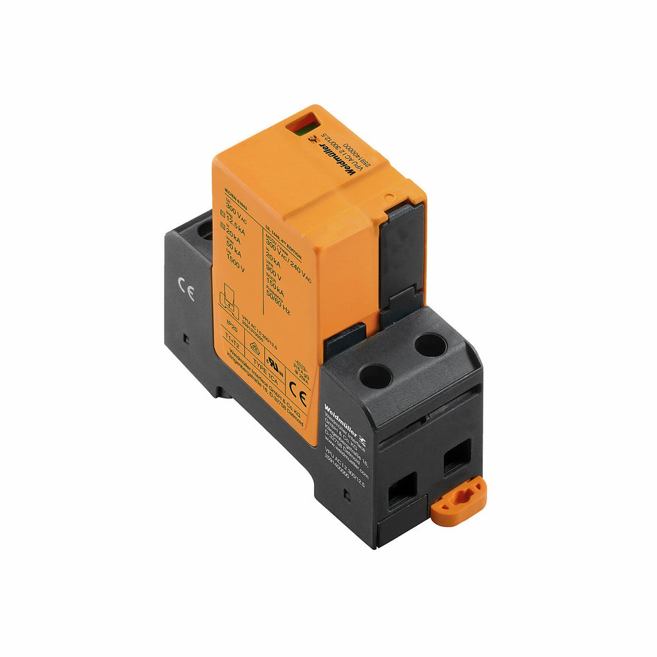 TYPE I LIGHTNING ARRESTER WITH BUILT-IN FUSE, SINGLE PHASE, REMOTE CONTACT, 275V 25KA - VPU AC I F 1 R 275/25 — Weidmuller