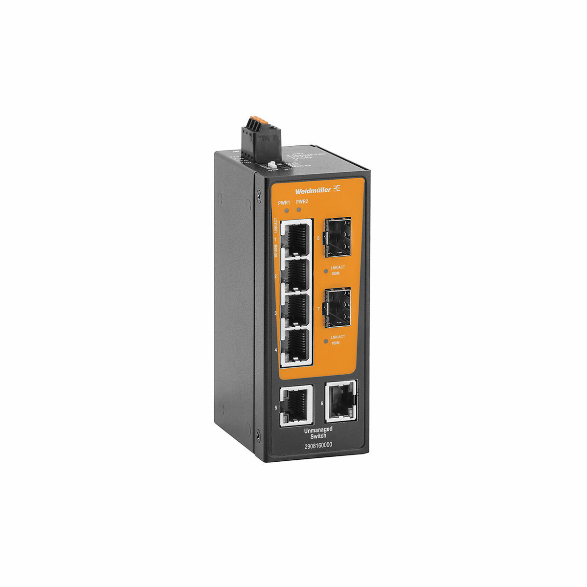 8 Port (6 x RJ45, 2 x SFP Slot) Unmanaged Network Switch, Fast Ethernet - IE-SW-BLB-08-6TX-2FESFP — Weidmuller