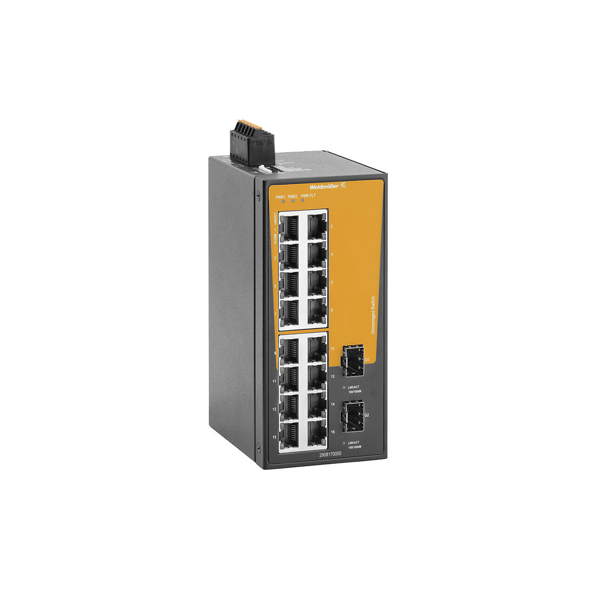 18 Port (16 x RJ45, 2 x SFP Slot) Unmanaged Network Switch, Fast Ethernet (10/100Mbs) - IE-SW-BLB-18-16TX-2GESFP — Weidmuller