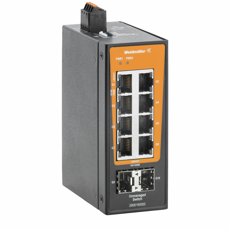 10 Port (8 x RJ45, 2 x SFP Slot) Unmanaged Network Switch, Gigabit Ethernet (1000Mbs) - IE-SW-BLB-10-8GT-2GESFP — Weidmuller