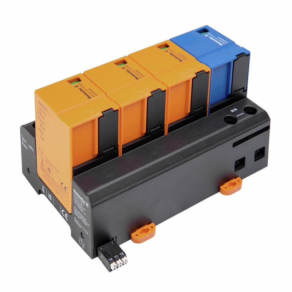 TYPE I LIGHTNING ARRESTER WITH BUILT-IN FUSE, 3 PHASE + NEUTRAL, REMOTE CONTACT, 275V 25KA - VPU AC I F 3+1 R 275/25 —