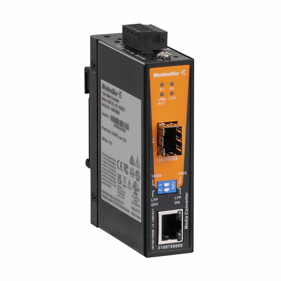 Industrial Media Converter, 1 x GT + 1 x SFP, Gigabit Ethernet - IE-MC-EL-1GT-1GESFP — Weidmuller