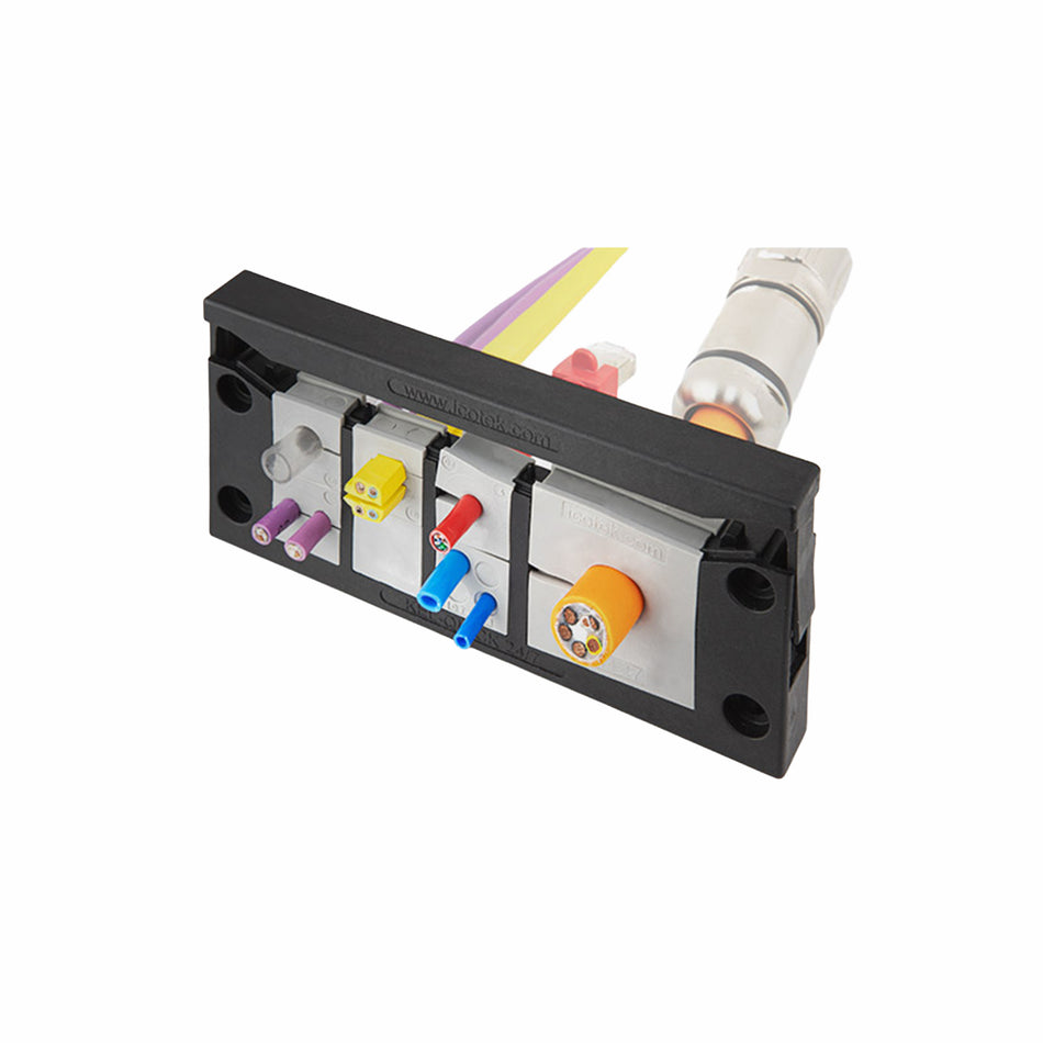 BLACK PLASTIC SPLIT CABLE ENTRY FRAME FOR 8 X QT SMALL GROMMETS (UP TO 15MM CABLES) - KEL-QUICK 16|8