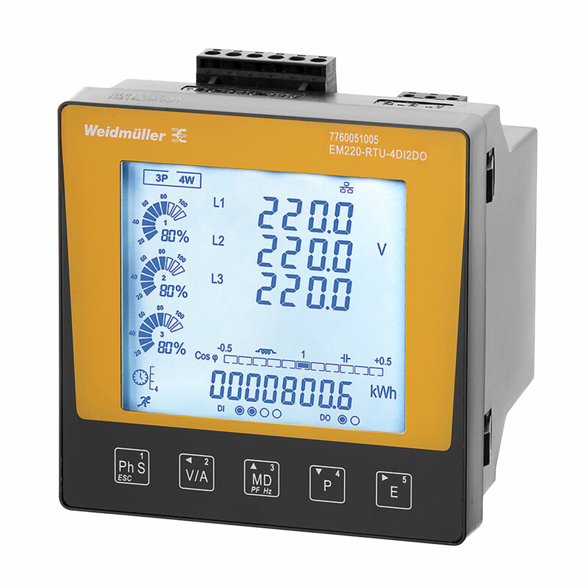 3-Phase Energy Meter with Modbus RTU, 4DI/2DO — Weidmuller
