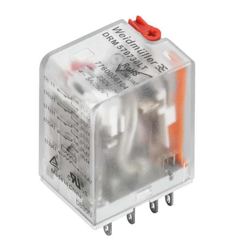 Relay DRM-Series 230VAC 4CO 5 Amp with LED and Test Button — Weidmuller