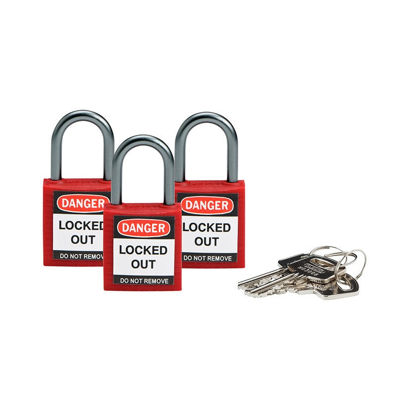 Safety Plus Keyed Alike Padlocks Red, 3 Pack — Brady