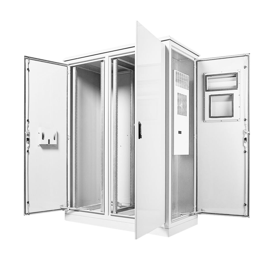 84U/RU (2 x 42U/RU) Aluminium Field Cabinet 2275H x 1650W x 800D White with 2.0kW Air Conditioner and Padlockable Handle