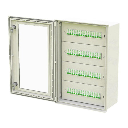 GRP Electrical Enclosure IP66 Allbrox 4, 400H x 300W x 200D with 20P Distribution Board Installed