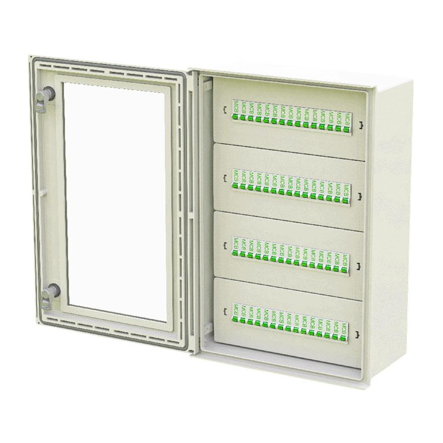 GRP Electrical Enclosure IP66 Allbrox 6, 600H x 400W x 200D with 60P Distribution Board Installed