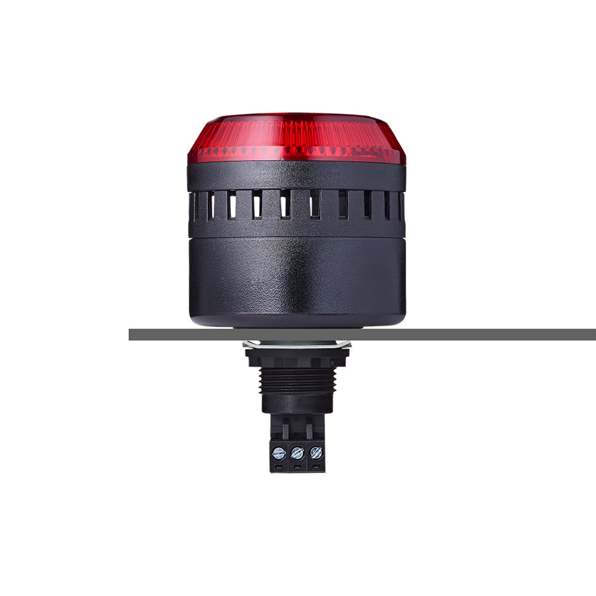 ELG Series M22 Ø60mm Panel Mount Buzzer with Steady/Flashing Red Beacon, 24VAC/DC — Auer Signal