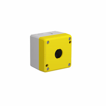 1-Hole Pushbutton Enclosure, Yellow Top Cover + Grey Base