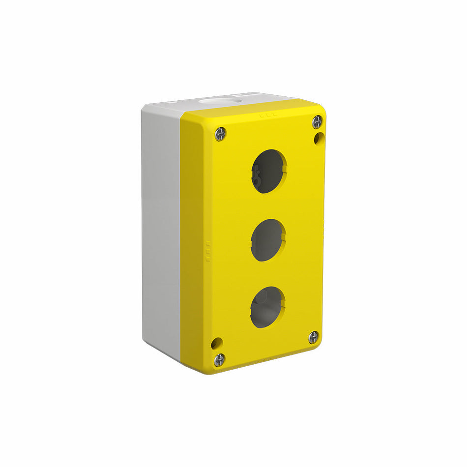 3-Hole Pushbutton Enclosure, Grey Top Cover + Black Base — Telergon