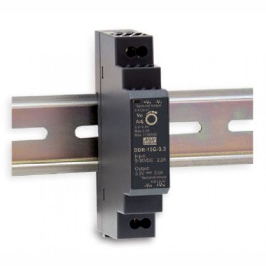 DC/DC Converter 18-75VDC Input, 12VDC Output 15W 1.25A Din Mount — Mean Well