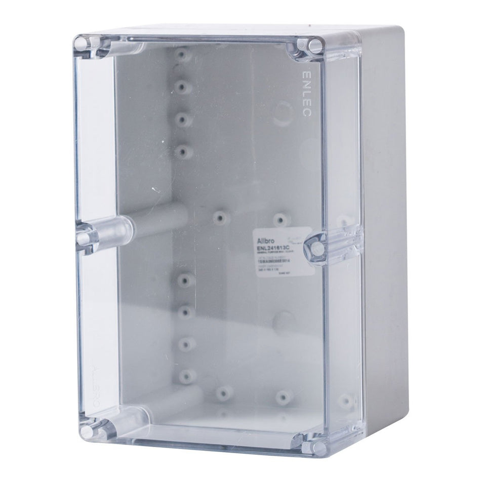 POLYCARBONATE ENCLOSURE CLEAR LID IP66 240H X 160W X 130D — Allbro