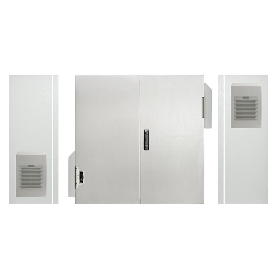 Electrical Enclosure with Fan + Vent + Hoods 1200H x 1200W x 300D IP55 Grey — TRO Assemblies