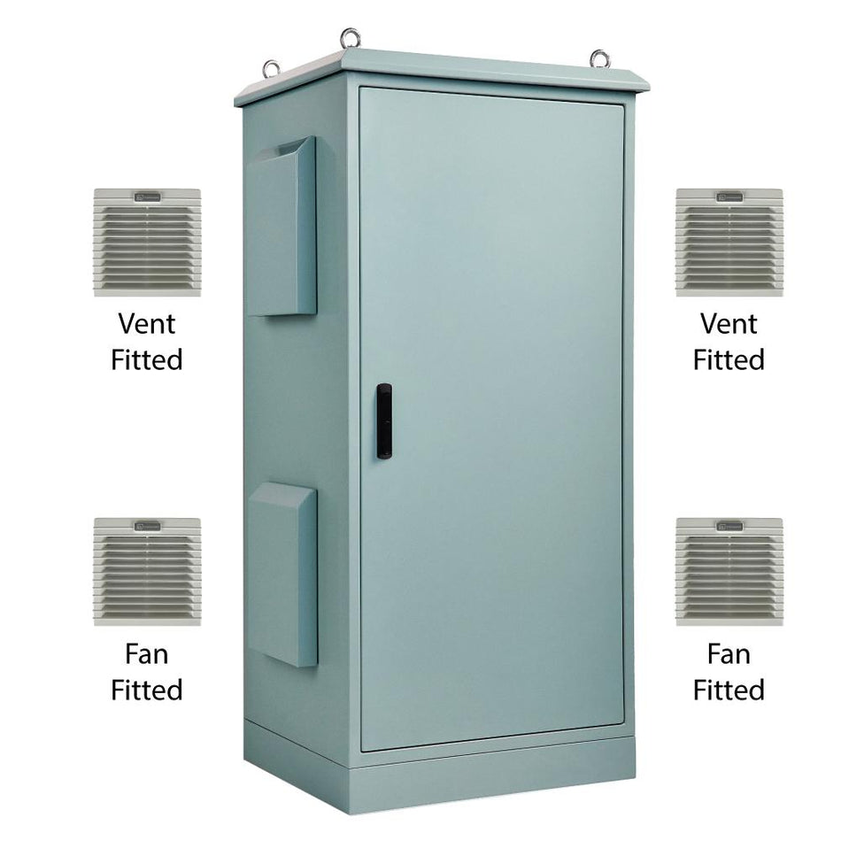 Field Cabinet with Fan + Vent + Hoods 1375H x 750W x 620D IP55 Smoke-Blue — IP Enclosures